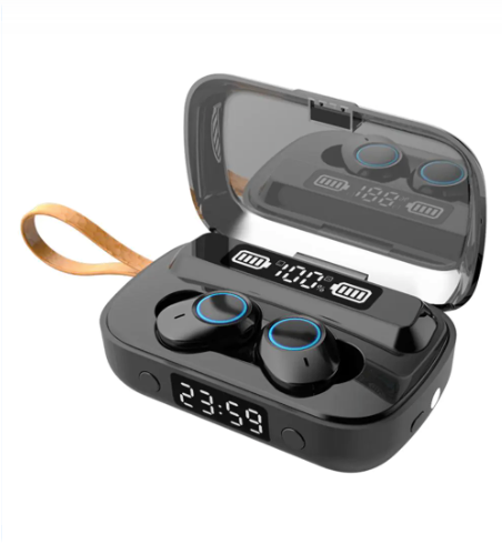 Bluetooth Earphones with Flashlight Clock Display